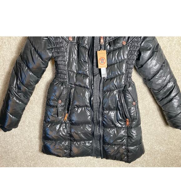 Womens Puffer Jacket Nicole Miller Studio 100% Vegan Polyester Large Black NWT - Picture 5 of 15